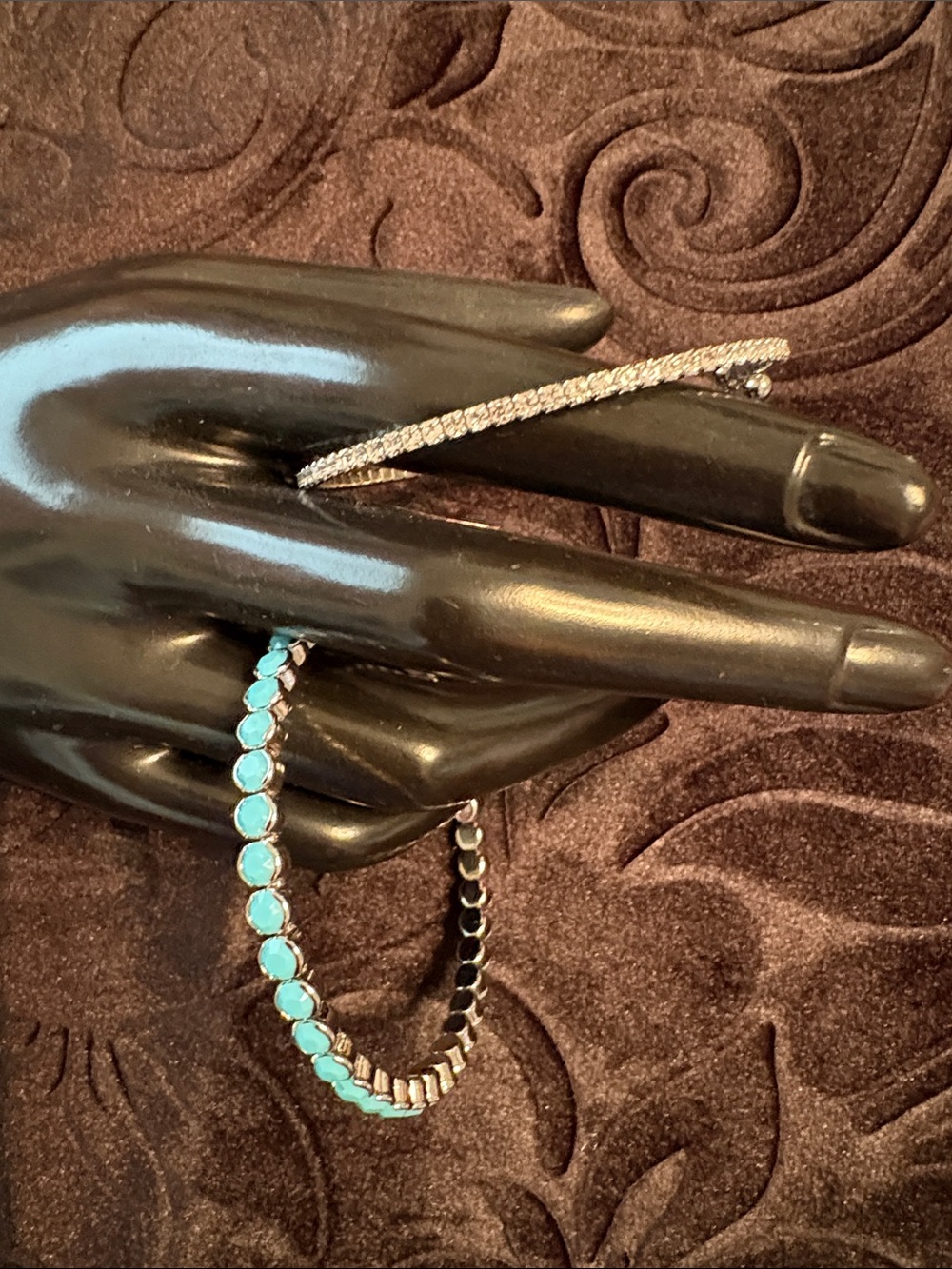 Set of Two Stacking Wrap Bracelets -Turquoise & Pave CZ Tennis Bracelets